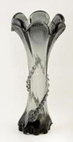Rücskös mintás üveg váza. Szakított, anyagában színezett üveg. Hibátlan. 29 cm