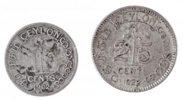 Ceylon 1902. 2c Ag + 1925. 25c Ag T:2- enyhén hajlott lemez, 2
Ceylon 1902. 2c Ag + 1925. 25 Cents ...