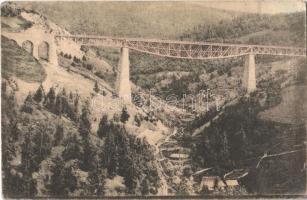 1917 Csíkgyimes, Gyimes, Ghimes; 64 méter magas Karakkói híd, Karakó völgyhíd, viadukt a Gyimesi vasútvonalon. Szvoboda Miklós kiadása / railway bridge, viaduct on the Ghimes railway line (fl)