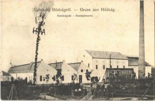 1908 Hódság, Odzaci; Kendergyár, feldíszített fa / Hanffabrik / hemp factory, decorated tree (EB)