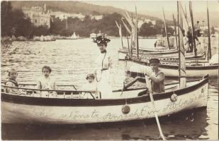 1903 Fiume, Rijeka; hölgy gyerekekkel csónakban / lady with her children in a boat. photo (EK)