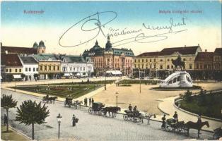 1914 Kolozsvár, Cluj; Mátyás király tér, Tauffer Dezső üzlete / square, shops (EK)