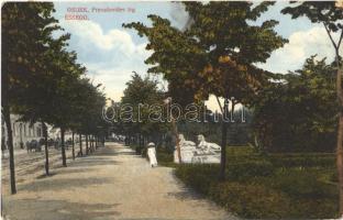 1916 Eszék, Essegg, Osijek; Preradovicev trg / park (kopott sarkak / worn corners)