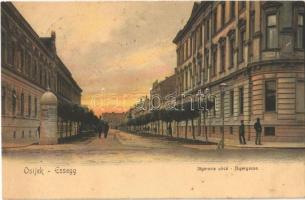 1908 Eszék, Essegg, Osijek; Jägerova ulica / Jägergasse / Vadász utca / street view (fl)