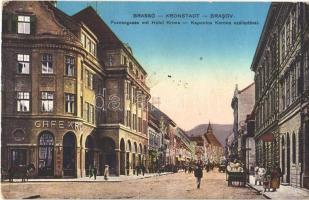 Brassó, Kronstadt, Brasov; Kapu utca, Korona szálloda és kávéház / street, hotel and cafe (Rb)