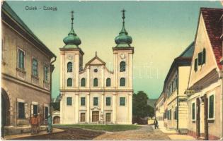 1913 Eszék, Essegg, Osijek; templom, üzlet / church, shop