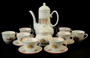 Alba Iulia porcelán mokkás készlet, matricás, jelzett, hiányos + 2 csésze, kopásnyomokkal