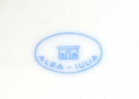 Alba Iulia porcelán mokkás készlet, matricás, jelzett, hiányos + 2 csésze, kopásnyomokkal