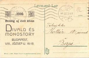 1915 Lőcse, Levoca; Divald és Monostory újévi üdvözlete a hátoldalon / New Year greetings of the pub...