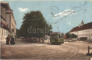 1914 Nagyszeben, Hermannstadt, Sibiu; tér, villamos / Hermannsplatz / square, tram (EB)