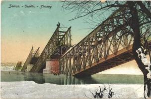 1918 Zimony, Semlin, Zemun; Felrobbantott vasúti híd télen. N. Levy kiadása / blown-up railway bridge in winter (EB)