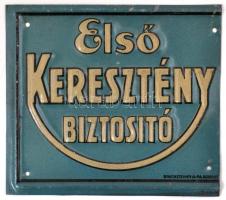 Első Keresztény Biztosító fém tábla, vágott, 10,5×11,5 cm