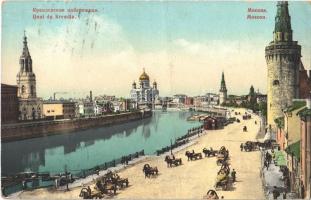 1913 Moscow, Moskau, Moscou; Quai du Kremlin / Kremlin, quay, horse-drawn carriages (EK)