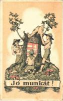 Jó munkát! Kiadja a Magyar Cserkészszövetség hivatalos lapja a Magyar Cserkész / Hungarian irredenta scout art postcard s: Hampel