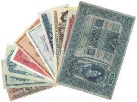 10db-os magyar vegyes korona, pengő és forint bankjegy tétel: I--III közte ragasztott