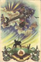 Magyar feltámadást! Katonai repülőgép / Hungarian irredenta propaganda art postcard, military aircraft s: Bozó (EK)