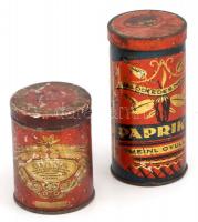 Meinl Paprika és Diana cukorka fém doboz, 2 db, kopott, m: 9 és 13,5 cm