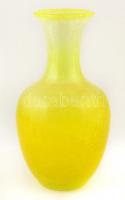 Uránsárga kraklé üveg váza. Formába öntött. Hibátlan. 22 cm