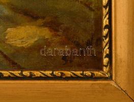 Olvashatatlan jelzéssel: Keleti utcarészlet. Olaj, vászon, fa keretben, 30×22 cm