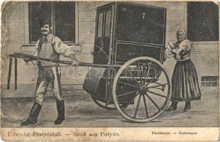 1915 Pöstyén, Pistyan, Piestany; Fürdőkocsi, infanterista. Gipsz H. kiadása / Badewagen / spa carriage, infanterist (b)