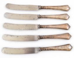 Ezüst(Ag) nyelű kés, jelzett, 5 db, Solingen pengével, h: 25,5 cm
