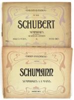 Schumann, Robert: Symphonien für Pianoforte zu vier Händen. Wien, Universal-Edition. 2 kötet. Kiadói papírkötés, kopottas állapotban.