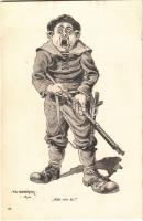Halt wer da! K.u.K. Kriegsmarine Matrose / Austro-Hungarian Navy mariner humour art postcard. G. Fano, Pola 1910-11. 2095. s: Ed. Dworak (EK)