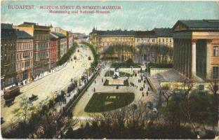 1911 Budapest VIII. Múzeum körút, Nemzeti múzeum, villamosok (EK)