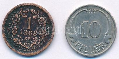 1868KB 1kr Cu "Angyalos címer" + 1939. 10f Cu-Ni T:1--2- 
Adamo M4.1, Adamo P3