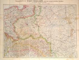 cca 1900 Generalkarte von West-Russland und den angrenzenden Ländern bis Wien und Budapest, rajzolta: G. Freytag, vászontérkép, hiányos, 64×84 cm