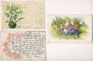 15 db RÉGI hosszúcímzéses litho üdvözlő képeslap egyedi fa tokban / 15 pre-1910 litho greeting art postcards in wooden custom made case