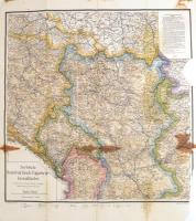 1914 Serbisch-Österreichisch-Ungarische Grenzländer térkép, égett, szakadt, 88×62 cm
