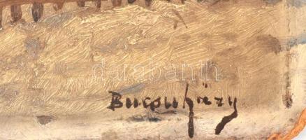 Bucsuházy jelzéssel: Hazafelé. Olaj, karton, sérült, 21x26 cm