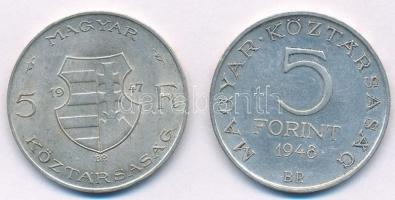 1947. 5Ft Ag "Kossuth" + 1948. 5Ft Ag "Petőfi" T:2 
Adamo F8.1, EM1