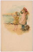 Children on the beach. litho, mini card (10,8 x 7 cm)