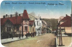 1919 Zsolna, Sillein, Zilina; Kossuth Lajos utca / street view + Velitolstvi IV. cs. pesi divise (vágott / cut)