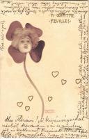 1900 A Quattre Feuilles / Art Nouveau clover lady. litho s: Raphael Kirchner