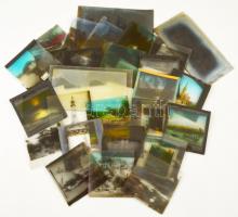 cca 1900 Üvegnegatívok, diák, fekete-fehér és színezett, különböző országokból, Magyarország, Kína, ...