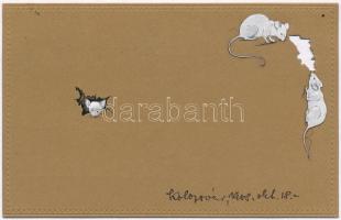 1908 Egyedi dombornyomott egérrágta művészlap / Custom-made embossed nibbled by mice art postcard