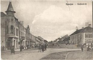 1915 Eperjes, Presov; Szebeni út, Singer S. fiai üzlete, piac / street view, shops, market (szakadás / tear)