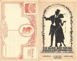 Ein Glück, dass Man das Küssen einst erfunden hat. Lyra-Verlag H. Molitor von Ralph Benatzky / Couple, Art Nouveau silhouette folding postcard with music sheet