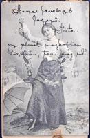 1903 Legyezővé nyitható egyedi képeslap / Custom-made postcard folding as a hand fan