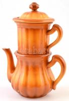 Zsolnay tea szett: szűrő és kiöntő. Jelzett, kopásokkal. m: 15 cm, 12 cm