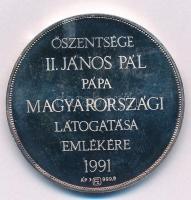Fülöp Zoltán (1951-) 1991. Őszentsége II. János Pál pápa magyarországi látogatása emlékére Ag emlékérem tokban (31,62g/0.999/42,5mm) T:PP felületi karc, patina
