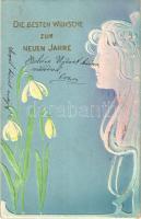 1905 Die besten Wünsche zum neuen Jahre / New Year greeting art postcard, Art Nouveau, Emb. (EK)