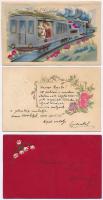 5 db régi dombornyomott üdvözlőlap, közte litho / 5 pre-1945 Emb. greeting cards, including lithos