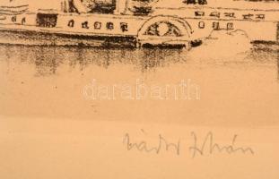 Zádor István (1882-1963): Duan parti szállodasor 1927. Litográfia, papír, jelzett, üvegezett keretbe...