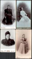 cca 1900 Ifjabb Walkó Károlyné, anyja, anyósa és nagyanyja, 4 db keményhátú fotó, 16×11 és 21×11 cm közötti méretekben