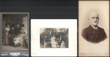 cca 1900 Walkó Károly és családja, 3 db fotó, 16×10 és 21×11 cm