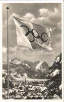 1936 Garmisch-Partenkirchen IV. Olympische Winterspiele, Winter Olympiade / Winter Olympics in Garmisch-Partenkirchen, Olympic flag. Phot. H. Huber + So. Stpl.